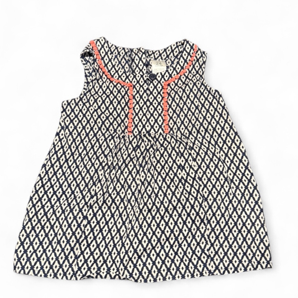 Carter’s Baby Girl Geometric Cotton Sleeveless Top Navy Pink 24M EUC